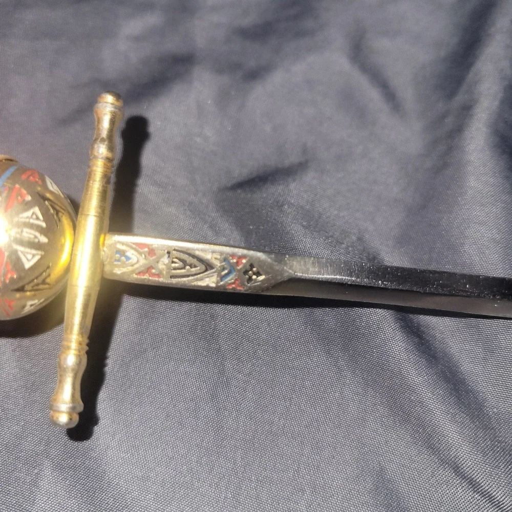 Vintage Toledo Spanish Rapier Sword Red Black Enamel Letter Opener Spain 6.75
